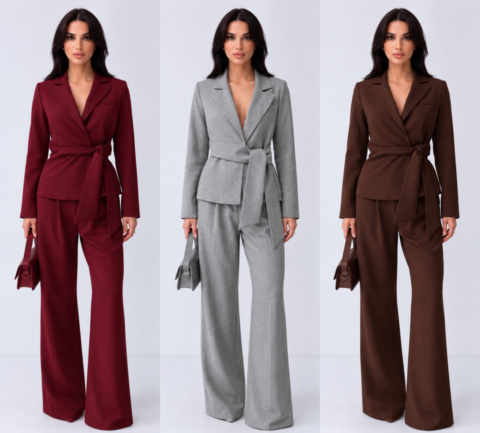 Kuşak Detaylı Blazer Ceket Takım